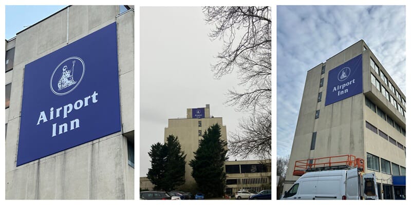 A collage of the Airport Inn signage after installation.